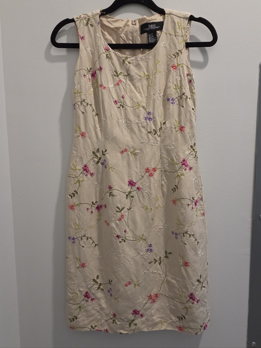 Vintage B. Moss Silk Linen Embroidered Floral Mini Dress Y2K 90s